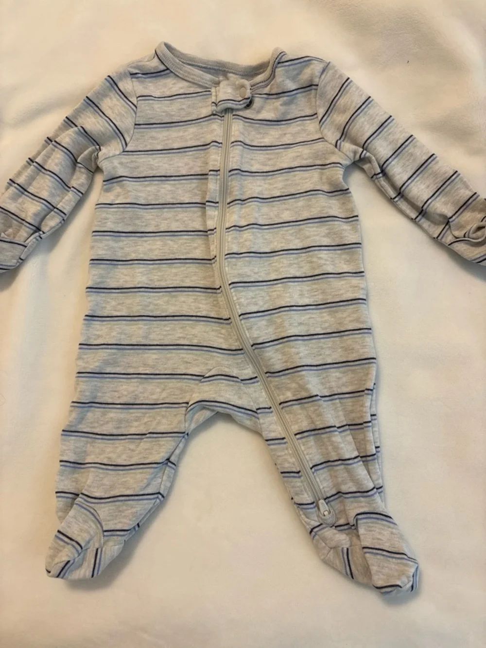 Baby Striped Footed One-Piece - Light Gray and Blue